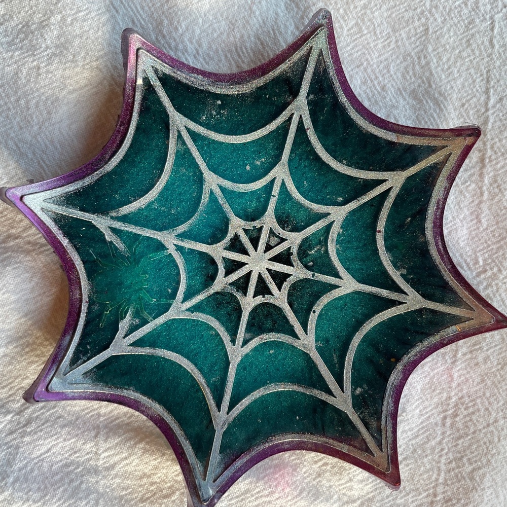 Spooky Spiderweb Bowl Teal & Silver